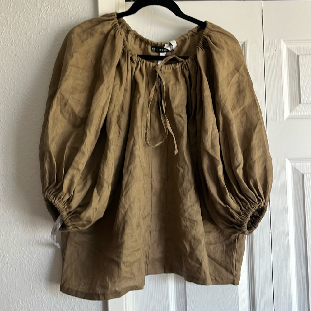 Chic Le Frique 100% Linen Oversized Blouse Top